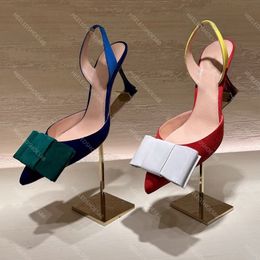 Dress Shoes Designers sandals Fashion leopard print Bowtie patchwork slingbacks stiletto heel sandal 9CM high heeled sandal Womens shoe 35-42