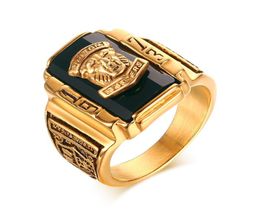 Gold Colour Stainless Steel Tigers Head Ring Men Vintage Statement Rings for Male Soldier Fashion Jewelry1686549