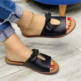 Slippers Summer Women Shoes Cute Butterfly-Knot Flats Casual Sandals Solid Colour Beach Zapatillas Mujer Chaussure FemmeH24229