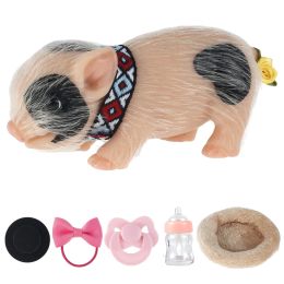 Dolls 6 Inch Silicone Pig Doll Toy Mini Soft Lifelike Silicone Pig Doll Miniature Reborn Silicone Pig With Accessories For Kids Gift