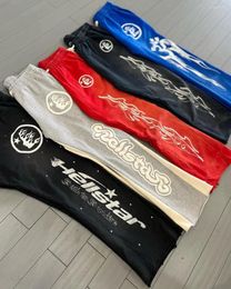 Calça masculina designer capuz y2k vintage masculino cargo cargo hellstar calças jogadoras pretas terno de brilho azul empilhado