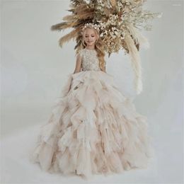 Girl Dresses Flower Dress Champagne Ball Gown Puffy For Wedding Tulle Appliques Beading Party Pageant First Communion Gift