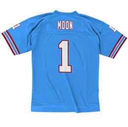 Stitched football Jersey 1 Warren Moon 1993 white blue mesh retro Rugby jerseys Men Women and Youth S-6XL