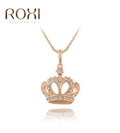 2018 ROXI Crown Pendant Necklace Rose Gold Colour Fashion Women Crystal Wedding choker necklace Jewellery for Lady Gifts bijoux1680127
