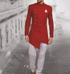 Suits 2023 Latest Design Long Men's Suit Indian Wedding Groom Dress Custom Made Smoking Red Jacket Pants Terno Masculino Wedding Suits