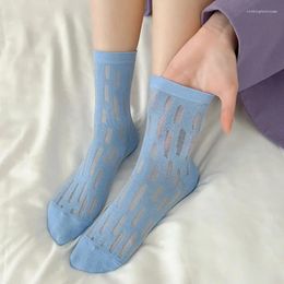 Women Socks For Thin Japanese Style Candy Colour Girls Crew Casual Hollow Out Fresh Cotton Fashion Transparent