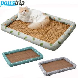 Mats Summer Rattan Cat Bed Comfortable Pet Ice Mat for Cats Small Dogs Cat Nest Mat Kitten Puppy Beds Cushion Pets Supplies