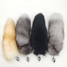 40cm/16" Real Genuine Fox Fur Tail Plug Adult Anal Butt Metal Stainless Insert Sexy Stopper Cosplay Toys