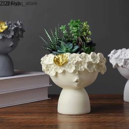 Other Home Decor Resin Figurines Fairy Garden Flower Vase Flower Pot Modern Decor Desktop Storage Ornaments Wreath Girly Abstract Sculpture Vases Q240229