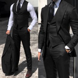 Jackets 2022 Black Classic Men Suit 3 Pieces Tuxedo Peak Lapel Groomsmen Wedding Suits Set Fashion Men Business Blazer Jacket+Pants+Vest