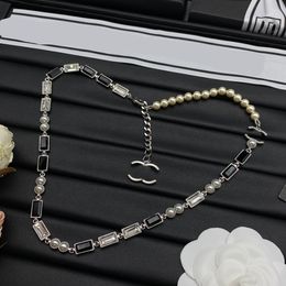 Copper Pendant Necklace Chain Fashion Women Silver Plated Hi-Q Pearl Crystal Luxury Designer Double Letter Necklaces Choker Pendants Wedding Jewellery Love Gifts