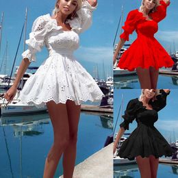 FD415 Has Stock 2023 New Women's Fashion Temperament Long Sleevse Dresses Combed Cotton Mini Mmbroidered Dress Sweetheart Sexy Skirt