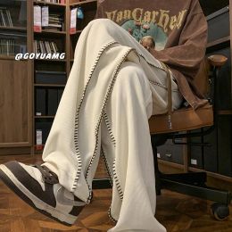 Pants HOUZHOU American Vintage Side Striped Pants for Men Streetwear Wide Leg Trousers Male Old Money Casual Baggy Sweatpants Korean