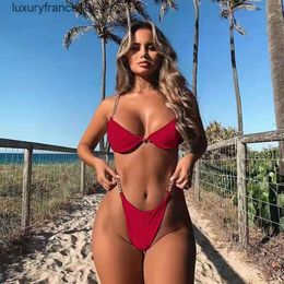 Chain Bikini 2023 Sexy Solid Colour Swimsuit Women Bikini Set Push Up Bathing Suit Pin Buckle Swimwear Biquinis Hot Sale''gg''TAJ6