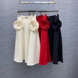 2024 Summer Black/Red/Ivory Flower Short Women's Skirts Milan Runway Plus Size Skirts Girls Vestidos De Festa 0229