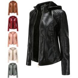 Jackets Brand Fashion Women Winter Leather Jacket Warm Fleece Lining Hooded Coats