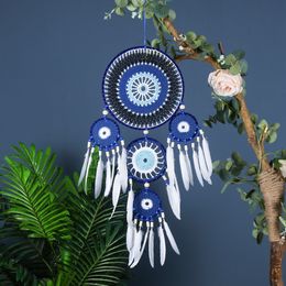 Evil Eye Dream Catcher Blue Dream Catchers Handmade Feathe Wall Hanging Ornament Home Decor for Bedroom Living Room Yard 304