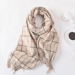 Scarves Elegant Winter Scarf Luxurious Plaid Print For Women Thickened Imitation Cashmere Shawl With Tassels Soft