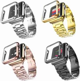 Designer 2 in 1 Stainless Steel Matal Strap With Case for Apple Watch Ultra 49mm 41mm 45mm 38mm 42mm 40mm 44mm Luxury Golden Plating Cover iWatch 8 7 6 5 4 3 Straps Bracelet
