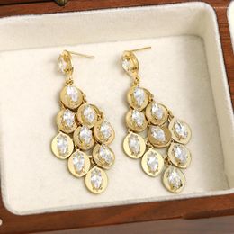 Dangle Earrings Lifefontier Exquisite Shiny Zircon Tassel Leaf Drop Earring For Women Trendy Gold Silver Color Crystal Geometric Jewelry