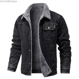 Winter Mens Jacket High-quality Lapel Lamb Hair Thickened Warm Coat Korean Fashion Casual Tight Denim Jackets 5XL Men Clothing 240226