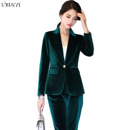 Jackets Blue Green Velvet Blazers Women Spring Autumn Long Sleeve Business Suit Coat Plus Size Women Work Jacket 4xl