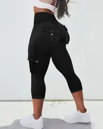 Women's Pants 2024 Summer Fashion Pocket Design High Waist Casual Plain Skinny Daily Capris Sports Leggings