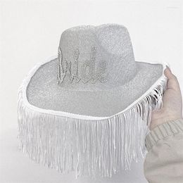 Berets Cowboy Hat For Women Rhinestone Letter Tassel Fringe Glitter Cowgirl Caps