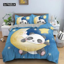 sets Cartoon Animal Duvet Cover Set Panda Moon Star Pattern Bedding Set for Kids Single Queen Size Bedclothes Microfiber Quilt Cover