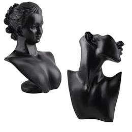 Black Resin Material Elegant Female Mannequin for Fashion Necklace Pendant Bust Jewellery Display Holder Jewellery Store Display 21111239S