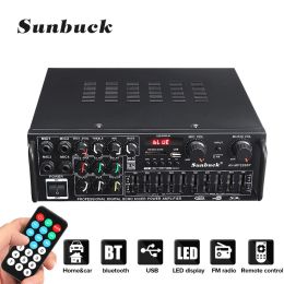 Speakers Sunbuck 326BT 2000W 2.0 Channel bluetooth Audio Power HiFi Amplifier 12V/220V AV Amp Speaker with Remote Control for Car Home