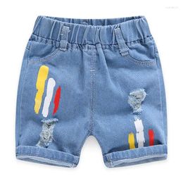 Trousers Summer Baby Boys Jeans Pants Kids Colour Striped Blue Denim Shorts For Boy Elastic Waist Cotton Children Clothing