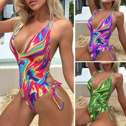 Swimsuit Women's European and American Style Instagram Sexy Backless One Piece Bikini Swimsuit Gathering, Covering Belly, Slimming One Piece Swimsuit