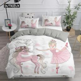 Set Ballet Dancing Girl Duvet Cover Cartoon Lovely Ballerinas Bedding Set Cute Princess Girls Quilt Cover for Children Kids Baby Sheer Curtains