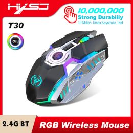 Mice HXSJ T30 Wireless Mouse 2.4G USB Receiver w/ 5 Backlit RGB Mode Mechanical Gaming Mouse for PC Computer 2400DPI Adjustable Level