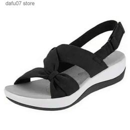 Sandals Women 2022 Summer Closed Toe Roman Bow Platform Wedges Plus Size 43H24229