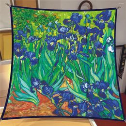 Scarves 90cm Van Gogh Oil Painting Twill Silk Scarf Fashion Shawl Luxury Brand Square Hijab Women Bandana Foulard Head