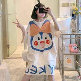 Women's Sleepwear Large Size 5XL 150KG Summer Nightgown O Neck Short Sleeve Oversized Cartoon Night Dressing Gown Kwaii Women