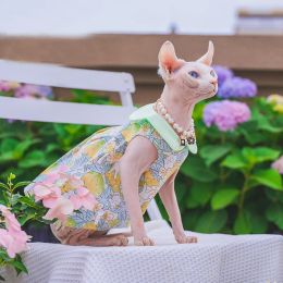 Clothing Spring Summer Apparel Sphinx Clothing Hairless Cotton Green Neck Lace Shirt Cat Jumper Cat Stuff Pet Clothes Spring Fall Sphynx