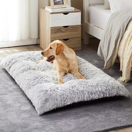 Plush Dog Bed Mats Washable Large Sofa Cushion Soft Claming Sleep Kennel Pet Supplies Removable House Mat Perro 240220