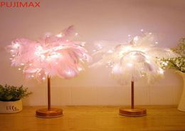 LED Feather Shade Table Desk Lamp Atmosphere Night Light Christmas Decor Soft pink Bedroom Study Room1738488