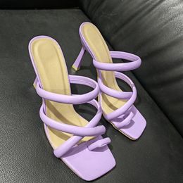 Sandals 2024 Arrival Summer Sandal Fashion Designer Slide Women High Heel Soft Leather Material Solid Girls Party Shoes Zapatos