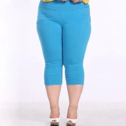 Capris Good Quality Extra Large Size Women Capris Pants Super Stretch Candy Color Elegant Female Elastic Pants Calf length 6XL DV137