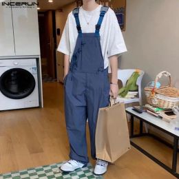 Overalls INCERUN 2023 Korean Style New Men's Casual Ribbon Splicing Jumpsuits Fashion Male Solid Allmatch Sleeveless Strap Pants Rompers