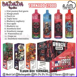 Fluum Box Tornado 12000 Puffs Disposable E Cigarettes LED Lights Mesh Coil Rechargeable Vape Pen 20ml Pre-filled Pods Cartridges 650mAh Battery 12 Flavours
