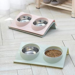 Feeding Double Bowls Raised Stand For Pet Dog Cat Puppy NonSlip Splash Feeder Food Bowl for Small Dogs and Cats