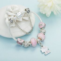 Classic Brand Bracelet Pink Cartoon Beaded Bracelets New Wholesale Alloy Kitty Pendant Bracelet Designed for Women Boutique Jewelry