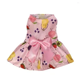 Dog Apparel Easy To Wear Pet Dress Summer Fruit Print With Ribbon Bowknot For Small Medium Dogs Cats Two-legged Outfit Puppy