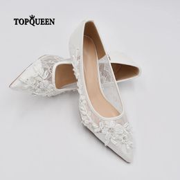 TOPQUEEN Wedding Shoes Bride Woman Shoes Arrivals White Lace Bead Elegant Wedding Heels Ladies Wedding Shoes A04 240227
