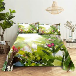 sets Green Plants Queen Sheet Set Girl, Lady's Room Leaf Bedding Set Bed Sheets and Pillowcases Bedding Flat Sheet Bed Sheet Set